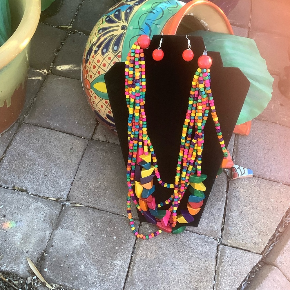 Colorful Beaded Necklace and Earring Set